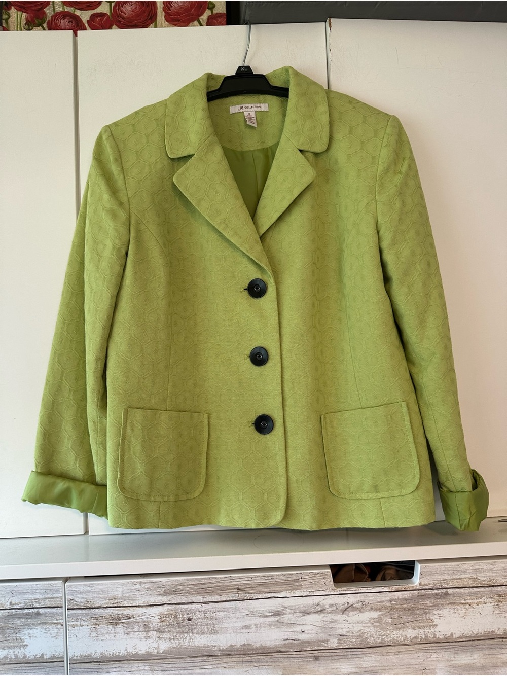 💚 JM Collection Lime Green Textured Jacquard Blazer Jacket Size 12